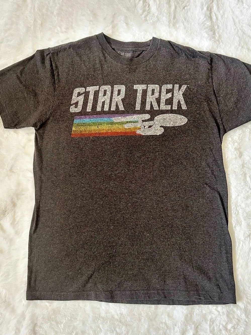 Star Trek Rainbow Enterprise Graphic Short Sleeve Tee in Gray